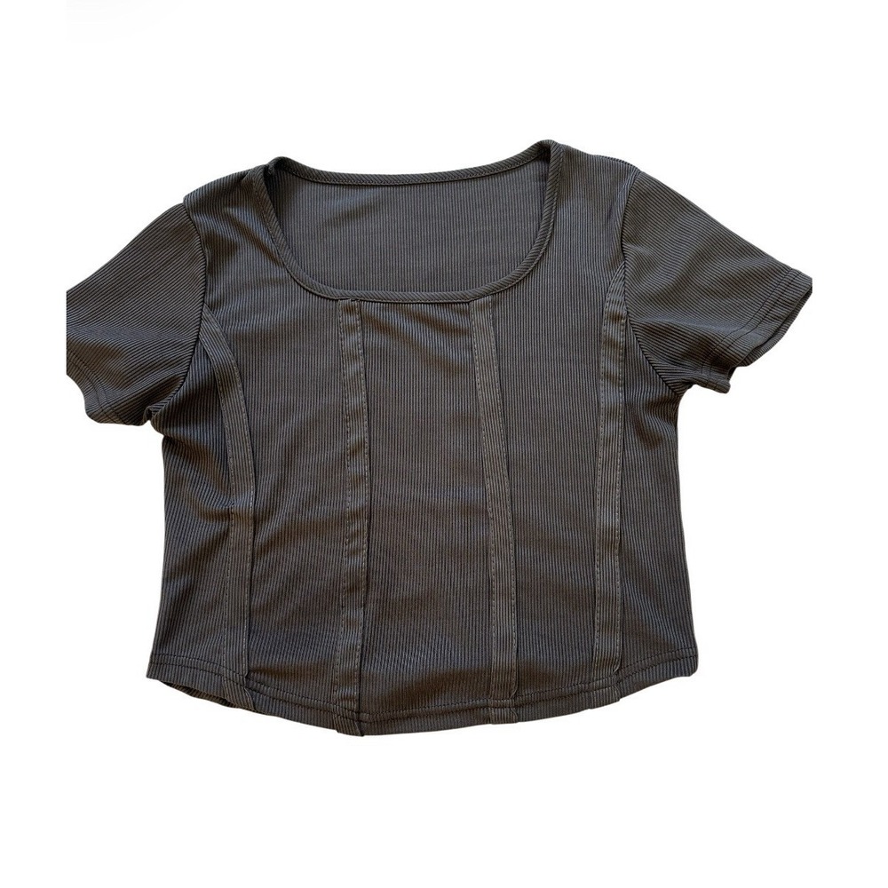 Unbranded Ribbed Crop Top Women's Size 2‎ Charcoal scoop Neck Short Sleeves